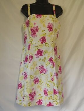 Women's White Floral Sundress with Pink and Yellow Print